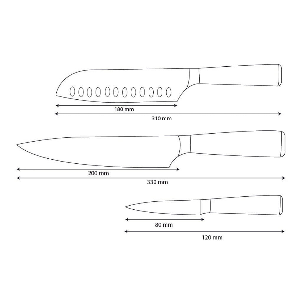 Shinrai Knives - Damascus Print Epoxy Sapphire 3-delige Messenset - Koksmes + Santoku + Schilmes