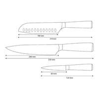 Shinrai Knives - Damascus Print Epoxy Sapphire 3-delige Messenset - Koksmes + Santoku + Schilmes