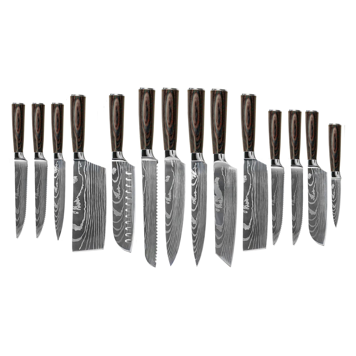 Couteaux Shinrai - Ensemble de 15 couteaux imprimés Damas - Collection Master XXL + Bloc
