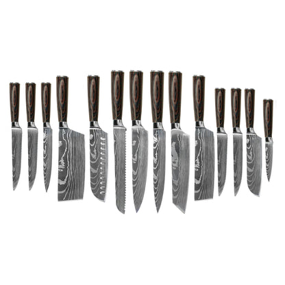 Couteaux Shinrai - Ensemble de 15 couteaux imprimés Damas - Collection Master XXL + Bloc