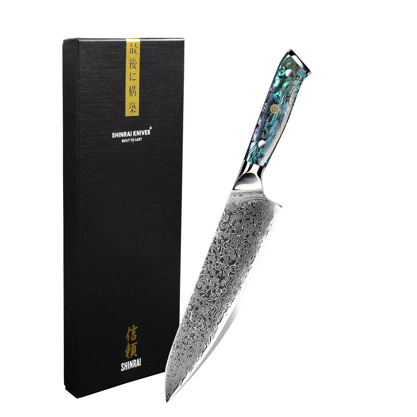 Shinrai Knives - Parelmoer Jewels Damascus Koksmes 20 cm