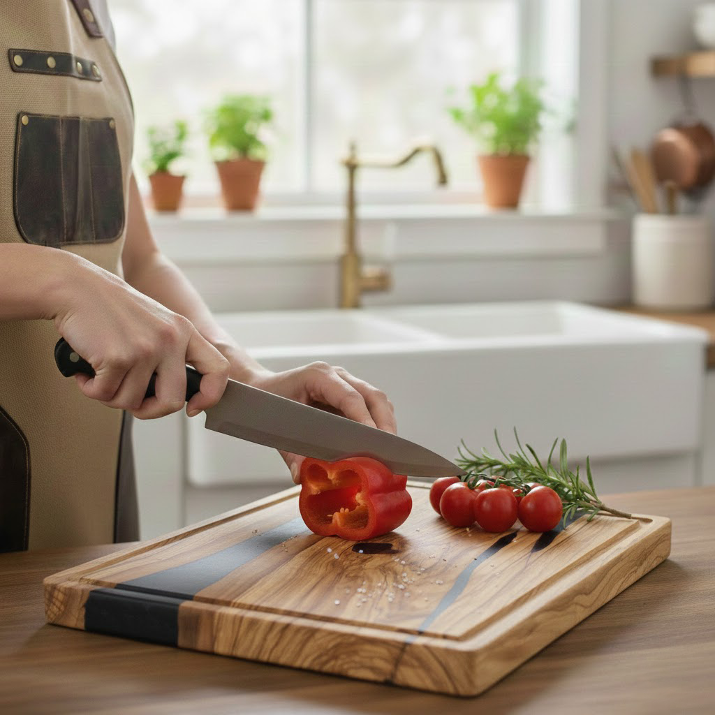 Shinrai Knives - Epoxy Onyx Snijplank Olijfhout - 40 x 30 x 3 cm