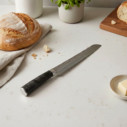 Shinrai Knives - Damascus Print Epoxy Onyx Broodmes 20 cm