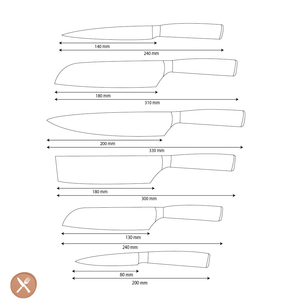Shinrai Knives - Hammered RVS 6-delige Messenset