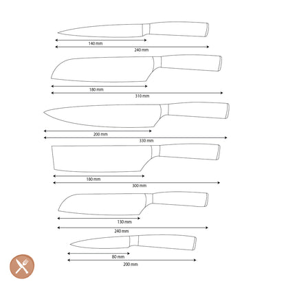 Shinrai Knives - Hammered RVS 6-delige Messenset