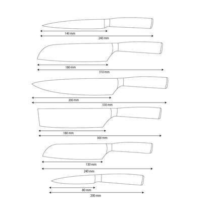 Shinrai Knives - Hammered RVS 6-delige Messenset