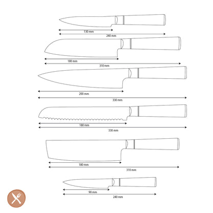Shinrai Knives - Epoxy Onyx Damascus 6-delige Damascus Messenset