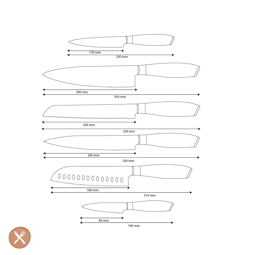 Shinrai Knives - Damast Pakka Wood 6-delige Messenset