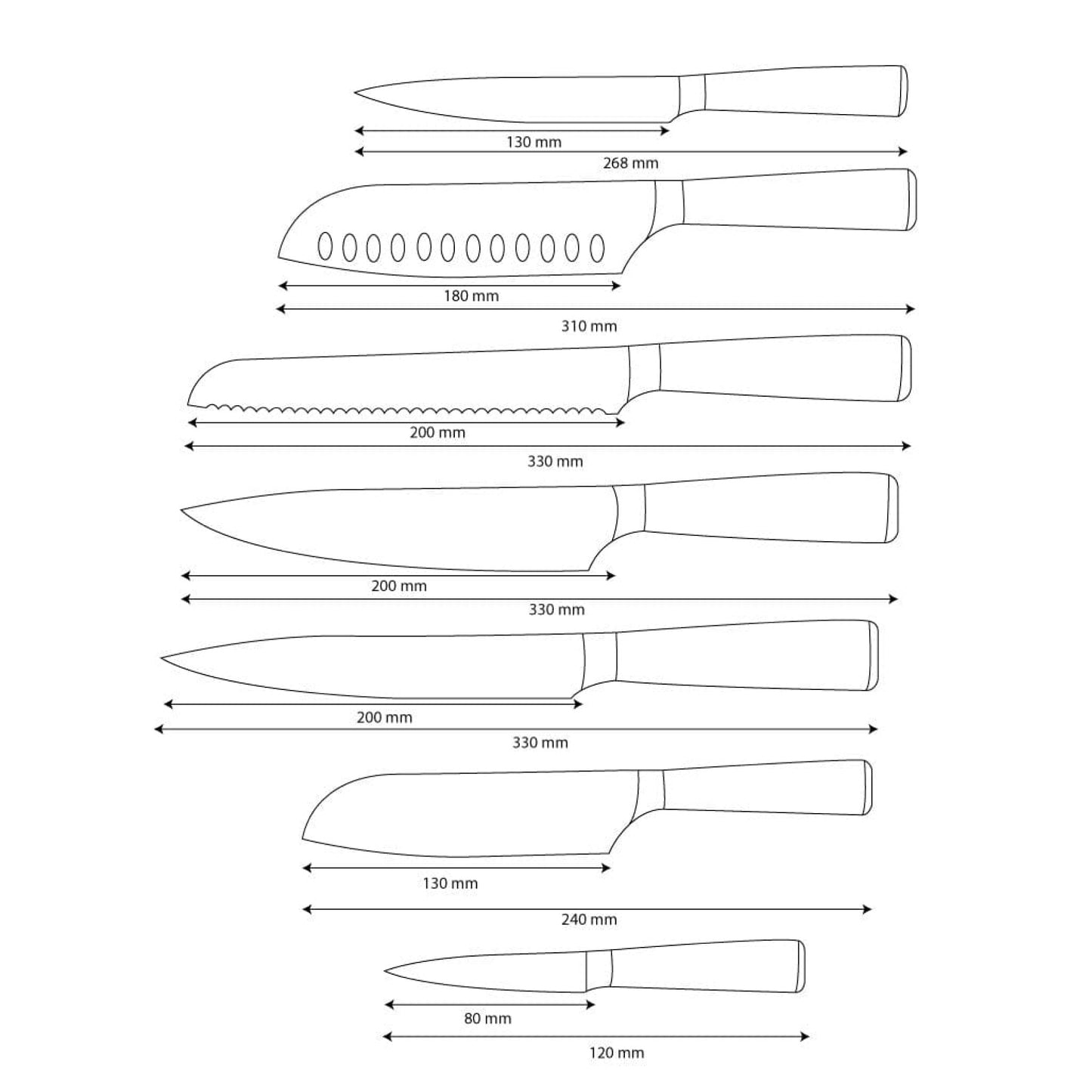 Shinrai Knives - Damascus Print 7-delige Messenset