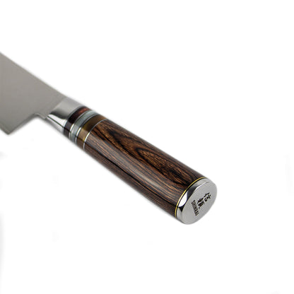 Shinrai Japan - Ensemble de couteaux Damas 7 pièces Micarta Jewels + bloc de couteaux magnétique Scalae - Bois d&#39;acacia