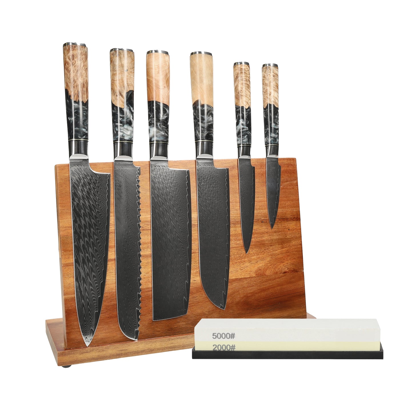 Shinrai Knives - Epoxy Onyx 6-delige Messenset + Messenblok + Slijpsteen