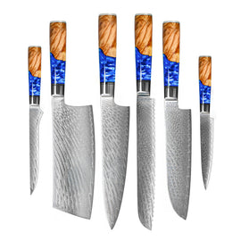 Shinrai Knives - Ensemble de couteaux Damas 6 pièces Epoxy Sapphire