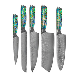 Shinrai Knives - Parelmoer Jewels Serie 5-delige Damascus Messenset
