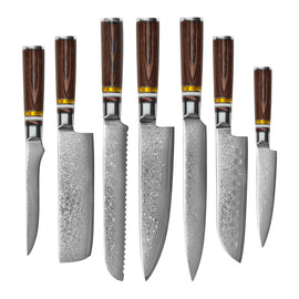Shinrai Knives - Micarta Jewels 7-delige Damascus Messenset