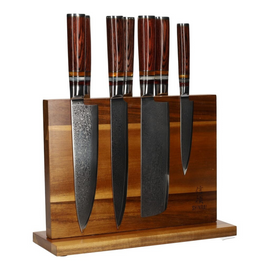 Shinrai Knives - Micarta Jewels 7-delige Damascus Messenset + Magnetisch Messenblok Dubbelzijdig