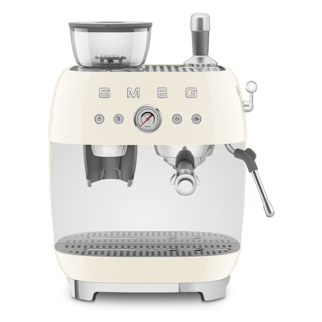 Smeg - Espressomachine | Crème | Jaren 50 | Handmatige espressomachine met geïntegreerde bonenmaler