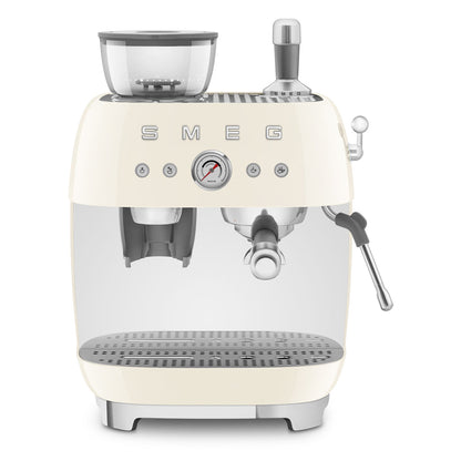 Smeg - Espressomachine | Crème | Jaren 50 | Handmatige espressomachine met geïntegreerde bonenmaler