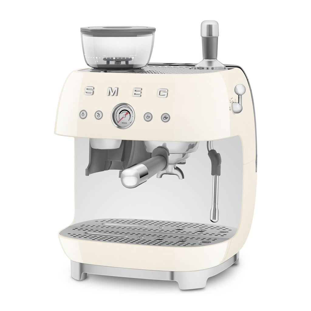 Smeg - Espressomachine | Crème | Jaren 50 | Handmatige espressomachine met geïntegreerde bonenmaler