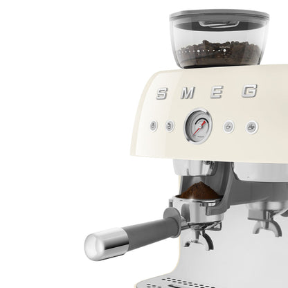 Smeg - Espressomachine | Crème | Jaren 50 | Handmatige espressomachine met geïntegreerde bonenmaler