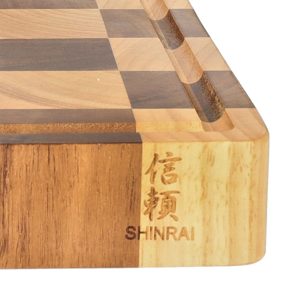 Shinrai Knives - Schaak Snijplank Acaciahout - Kopshout - 40 x 30 x 4.5 cm