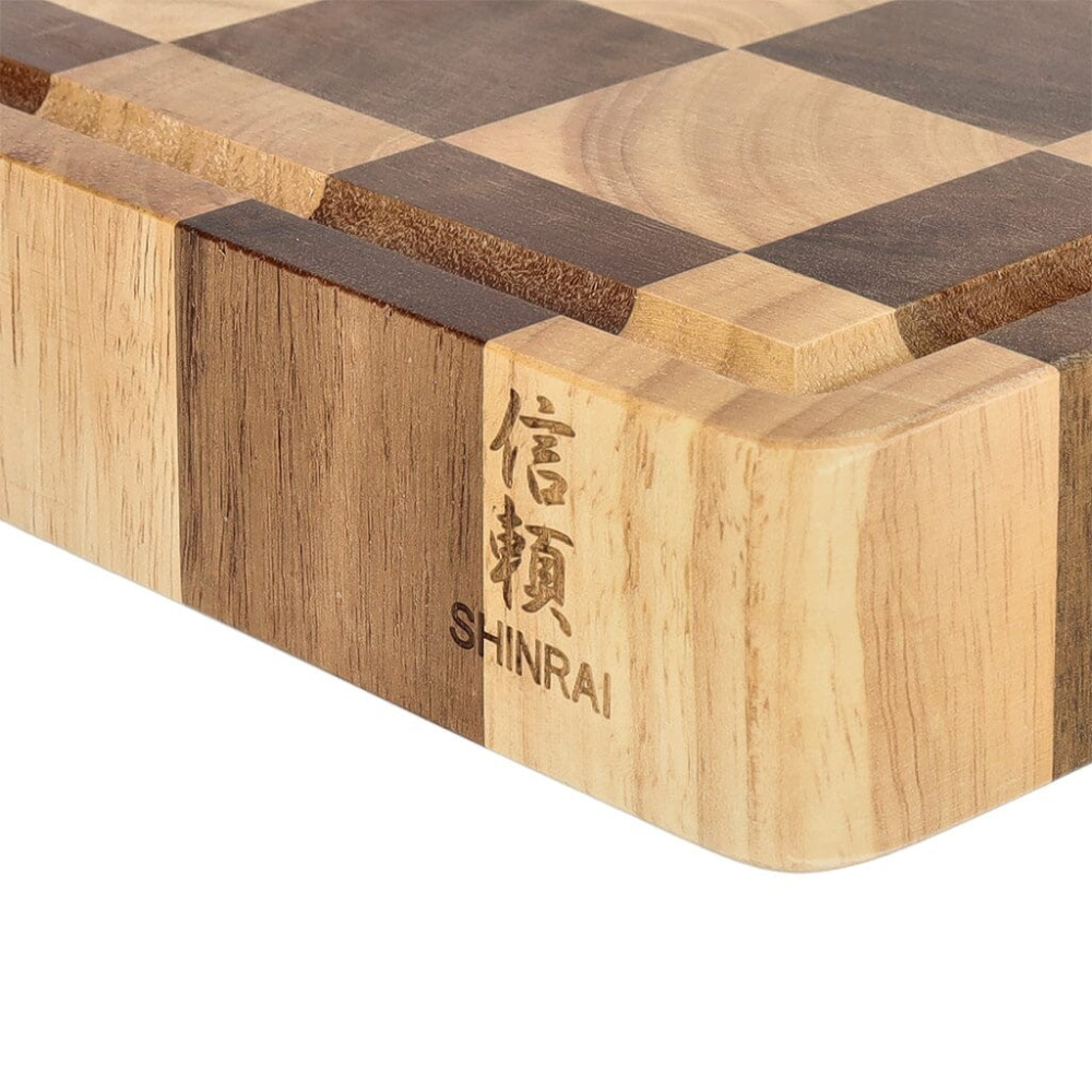 Shinrai Knives - Schaak Snijplank Acaciahout - Kopshout - 40 x 30 x 4.5 cm