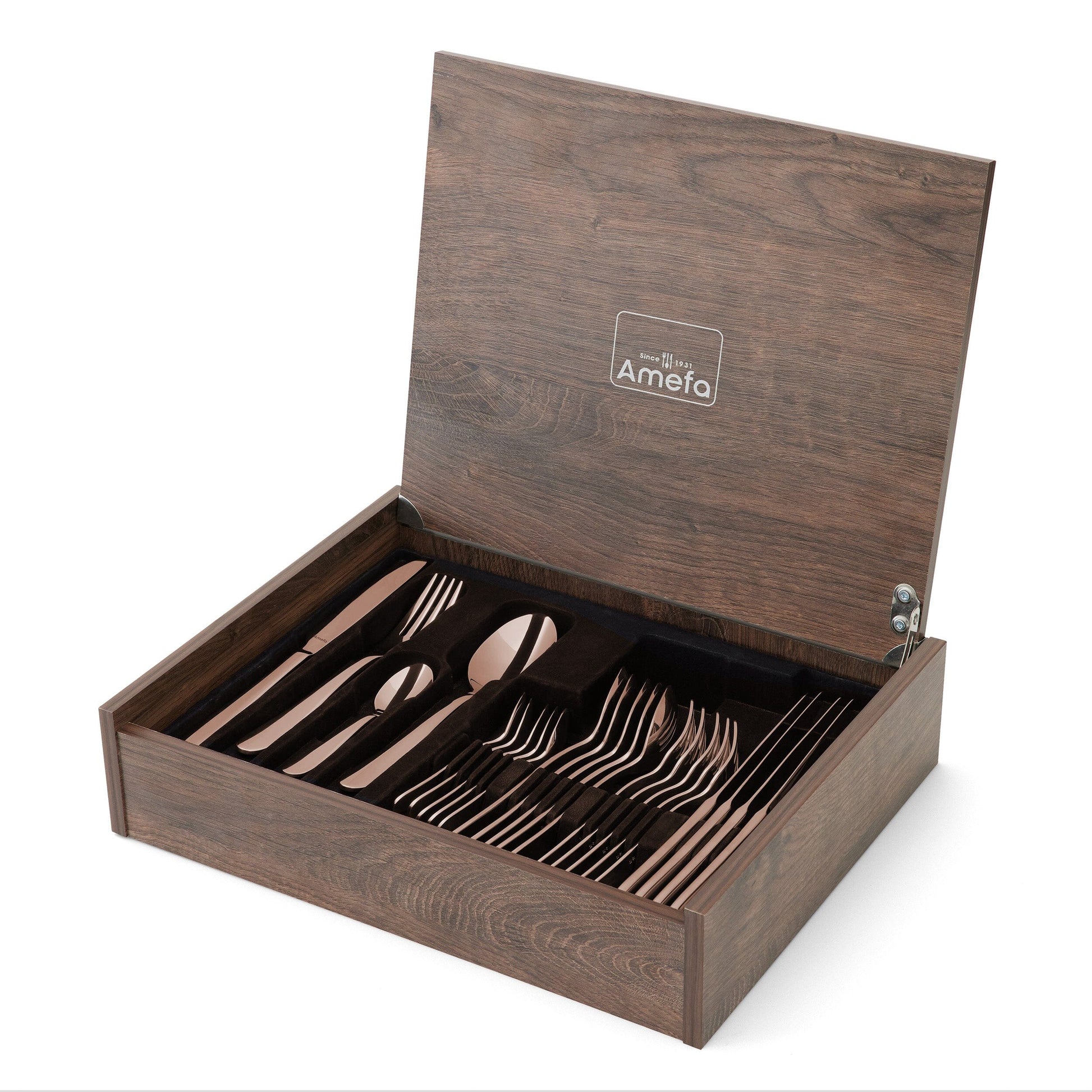 Amefa - Oxford - Coffret de couverts 24 pièces pour 6 personnes, finition cuivre brillant PVD - Coffret de couverts Amefa