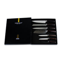 Coffret de 7 couteaux à motif damassé + bloc magnétique pour couteaux Shinrai