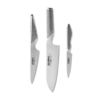 Global - G-46338 Couteau Santoku + Couteau à steak + Couteau de bureau - Coffret de couteaux Global