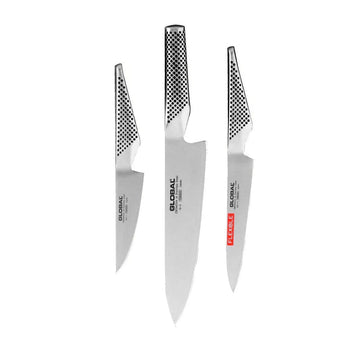 Ensemble de couteaux Global - G2111 : couteau de chef, couteau d'office et couteau à fileter.