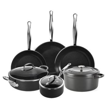 Batterie de cuisine GreenPan - Barcelona Pro XXL 8 pièces (18/20/28/30/28/28 cm) : casserole avec couvercle, 2 poêles, cocotte avec couvercle, wok et plat à four.