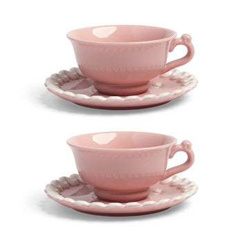 &amp;Klevering - Tasse et soucoupe fouettées - Rose - Lot de 2 tasses à cappuccino &amp;Klevering