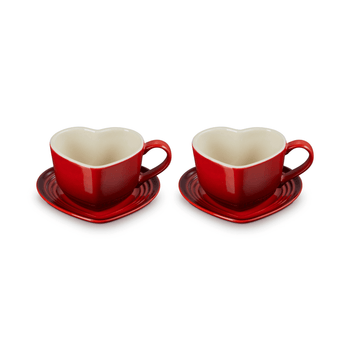 Le Creuset - Mokken in Hartjesvorm 2-delige Set Kersenrood Le Creuset 