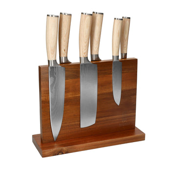 Couteaux Shinrai - Coffret de 6 couteaux Akari à motif damassé + bloc magnétique - Coffret de couteaux double face avec bloc - Couteaux Shinrai