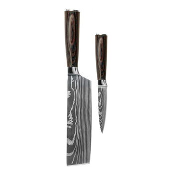 Couteaux Shinrai - Coffret de 2 couteaux à motif damassé - Nakiri + Couteau d'office