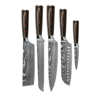 Shinrai Knives - Damascus Print 5-delige Messenset - Koksmes + Broodmes + Nakiri + Santoku + Schilmes Messenset Shinrai Knives 