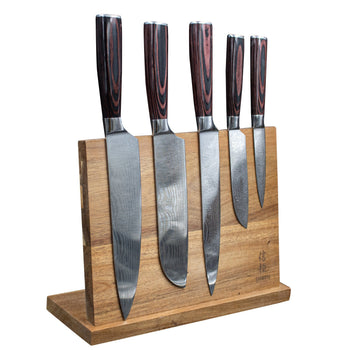 Shinrai Knives - Damascus Print 5-delige Messenset + Magnetisch Messenblok Dubbelzijdig Messenset met blok Shinrai Knives 