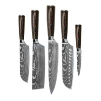 Shinrai Knives - Damascus Print 5-delige Messenset Messenset Shinrai Knives 