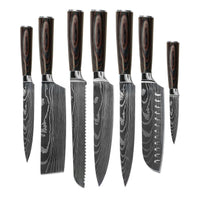 Shinrai Knives - Damascus Print 7-delige Messenset + Messenblok Cito dubbelzijdig Messenset met blok Shinrai Knives 