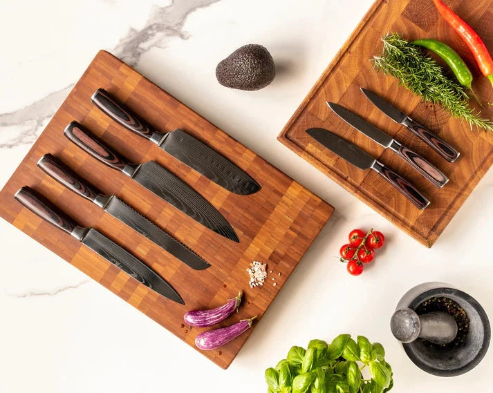 Shinrai Knives - Damascus Print 7-delige Messenset + Messenblok Rotate Messenset met blok Shinrai Knives 