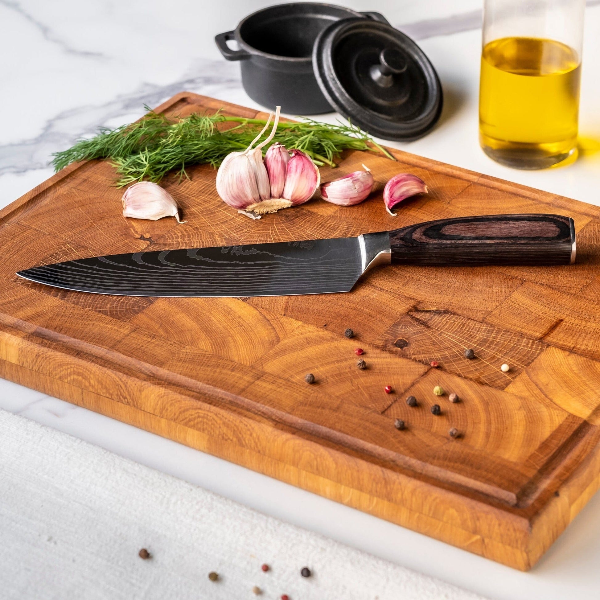Shinrai Knives - Damascus Print 7-delige Messenset + Messenblok Rotate Messenset met blok Shinrai Knives 