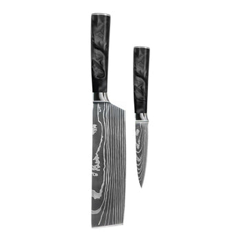 Couteaux Shinrai - Coffret de 2 couteaux en époxy onyx à motif damassé - Nakiri + couteau d'office