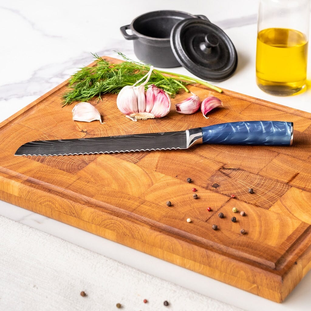 Shinrai Knives - Damascus Print Epoxy Sapphire 3-delige Messenset - Koksmes + Broodmes + Schilmes Messenset Shinrai Knives 