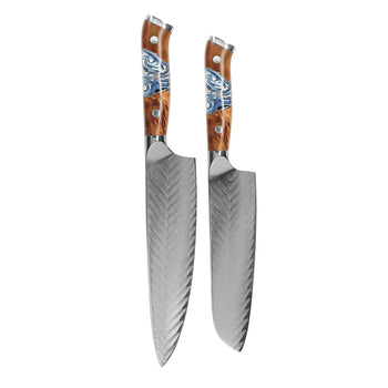 Couteaux Shinrai - Coffret de 2 couteaux damas Eclipse - Couteau de chef + couteau Santoku