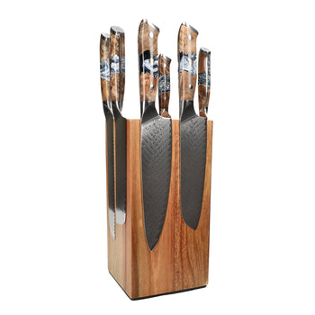 Couteaux Shinrai - Coffret de 6 couteaux Eclipse + Bloc à couteaux - Coffret de couteaux rotatifs avec bloc - Couteaux Shinrai