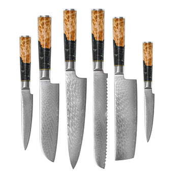 Couteaux Shinrai - Coffret de 6 couteaux en acier damassé époxy onyx