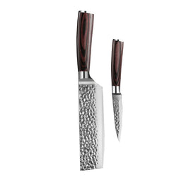 Shinrai Knives - Hammered RVS 2-delige Messenset - Nakiri + Schilmes Messenset Shinrai Knives 