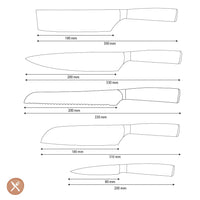 Shinrai Knives - Hammered RVS 5-delige Messenset - Koksmes + Broodmes + Nakiri + Santoku + Schilmes Messenset Shinrai Knives 