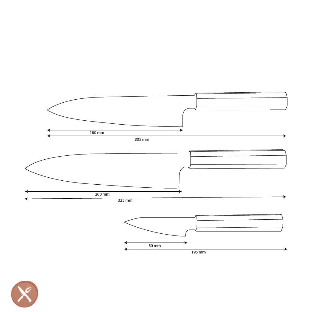Couteaux Shinrai - Ensemble 3 pièces Damas exclusif Kigami - Couteau de chef + Santoku + Couteau d'office Ensemble de couteaux Shinrai Knives