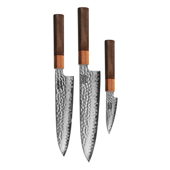 Couteaux Shinrai - Ensemble 3 pièces Damas exclusif Kigami - Couteau de chef + Santoku + Couteau d'office Ensemble de couteaux Shinrai Knives