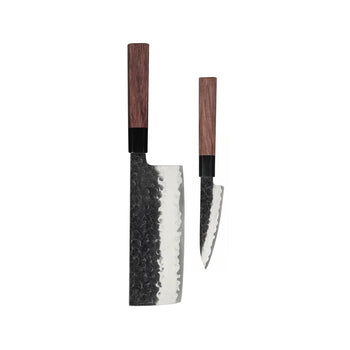 Couteaux Shinrai - Ensemble de couteaux Damas Kurayami 2 pièces - Nakiri + Couteau d'office Ensemble de couteaux Couteaux Shinrai